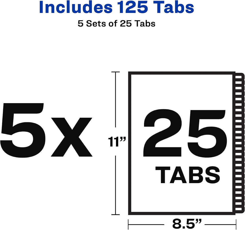 Avery® Legal Exhibit Dividers, Side Tab, 1-25 Numbered, 5 Sets