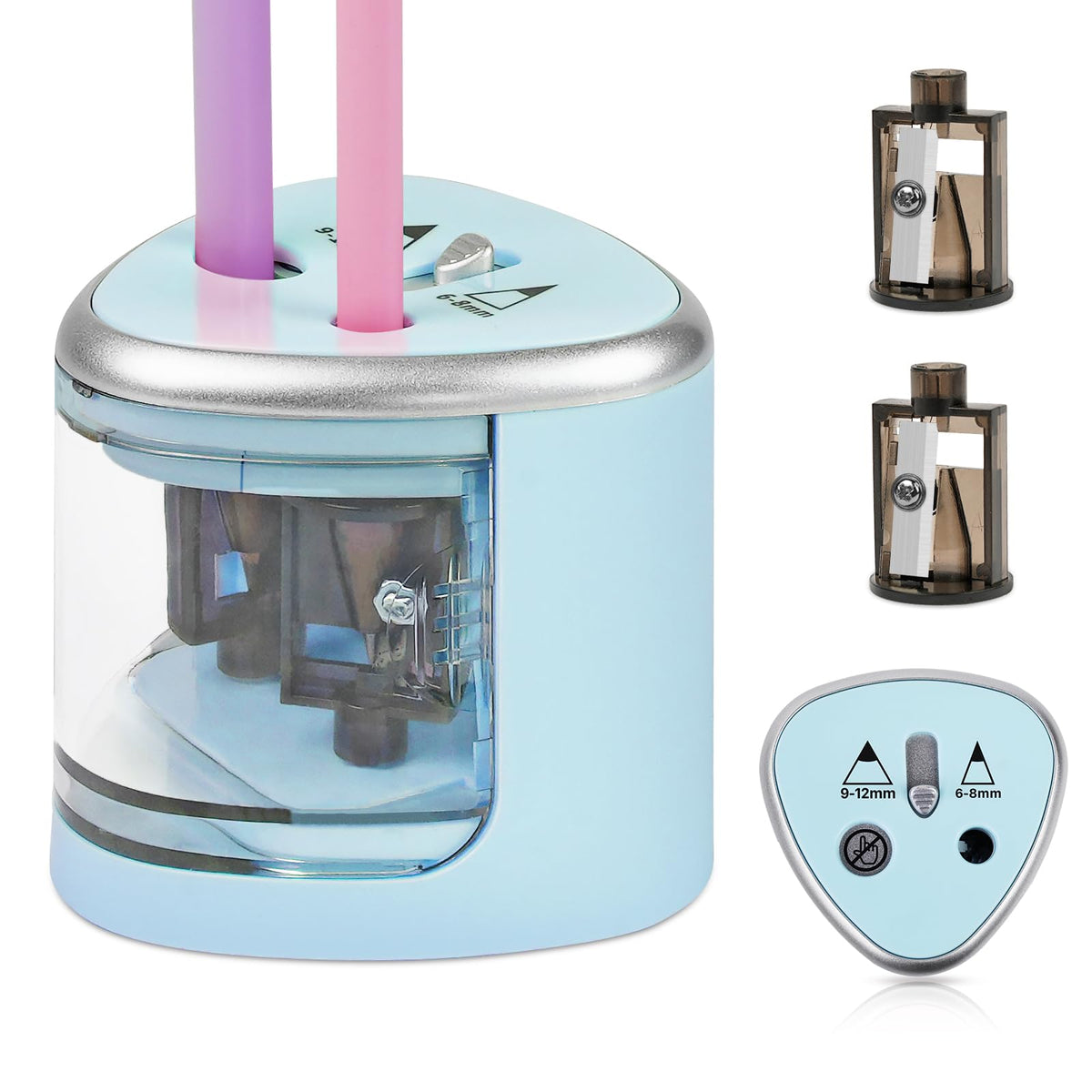 AUAUY Electric Pencil Sharpener with Double Hole, Battery Operated, Pink