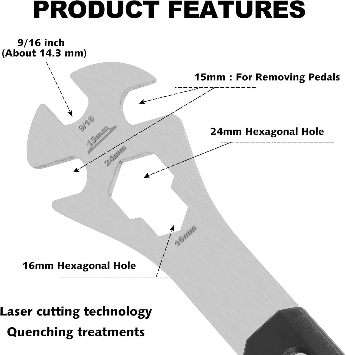Bike Pedal Wrench, Bicycle Pedal Removal Tool Spanner with Long Handle