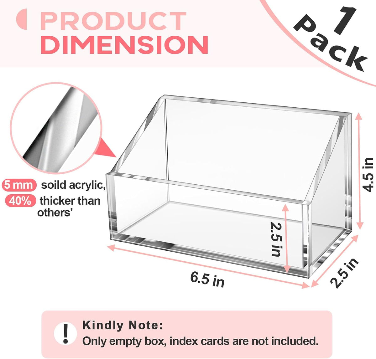 4x6 Index Card Holder, Clear Acrylic 4x6 Index Card Organizer -1 Pack (No Card)