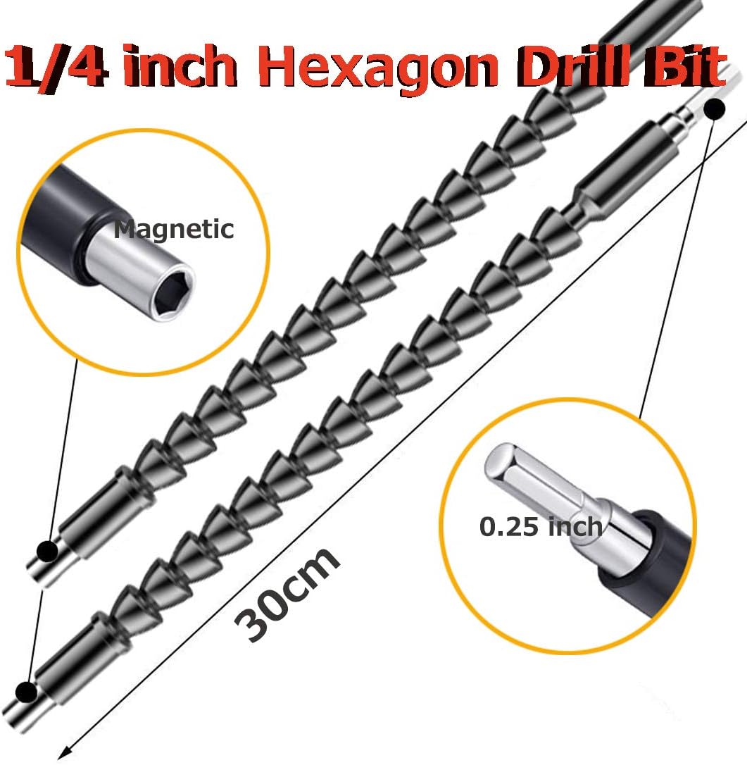 2 Pack Flexible Drill Bit Extension with 10 Drill Bit Sets