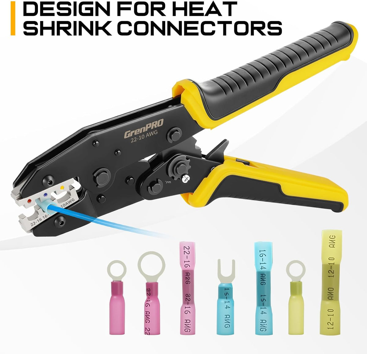 GRENPRO Crimping Tool for Heat Shrink Connectors AWG22-10 Crimping Pliers