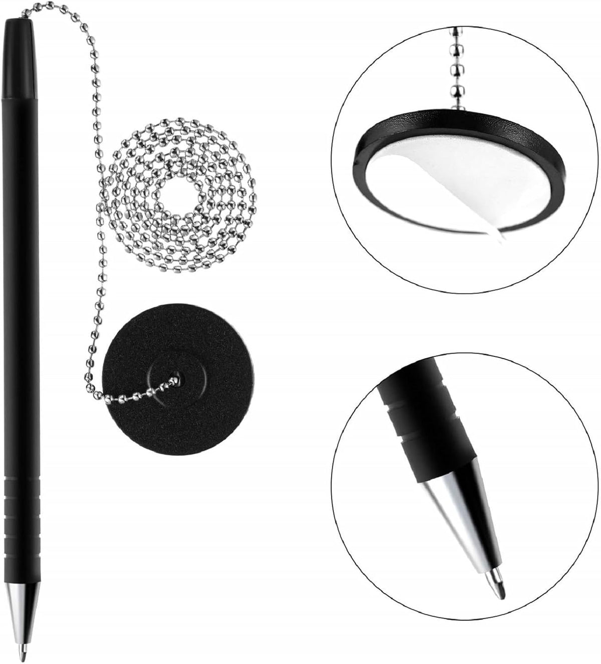 Outus 6 Pieces Secure Pen with Chain and Adhesive Pen Holder, Black Ink