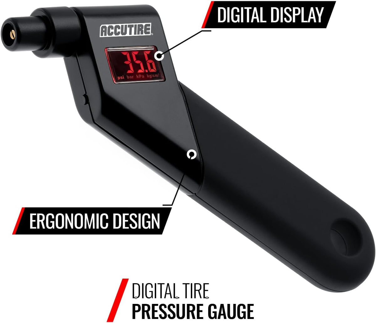 Accutire Digital Tire Pressure Gauge (5-150 psi) psi/bar/kPa/kg-cm2 (Black)