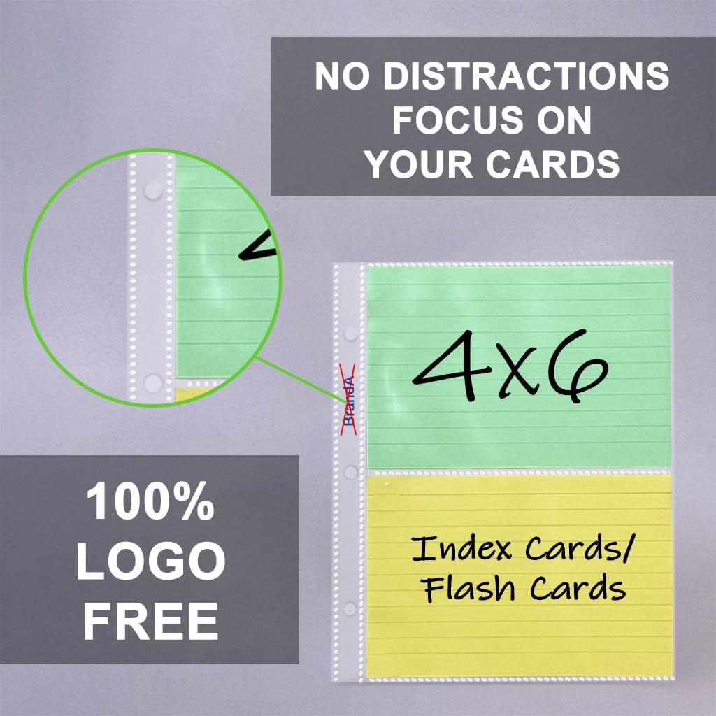 4x6 Index Card Protectors, 50-Pack, Heavyweight, Holds 4 Cards, 3-Holes