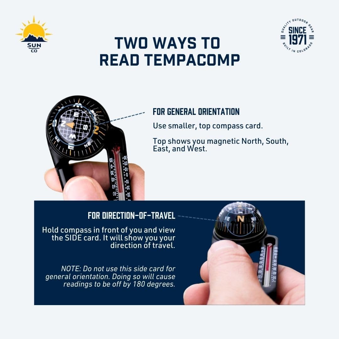 Sun Company TempaComp - Ball Compass and Thermometer Carabiner | Hiking, Backpacking