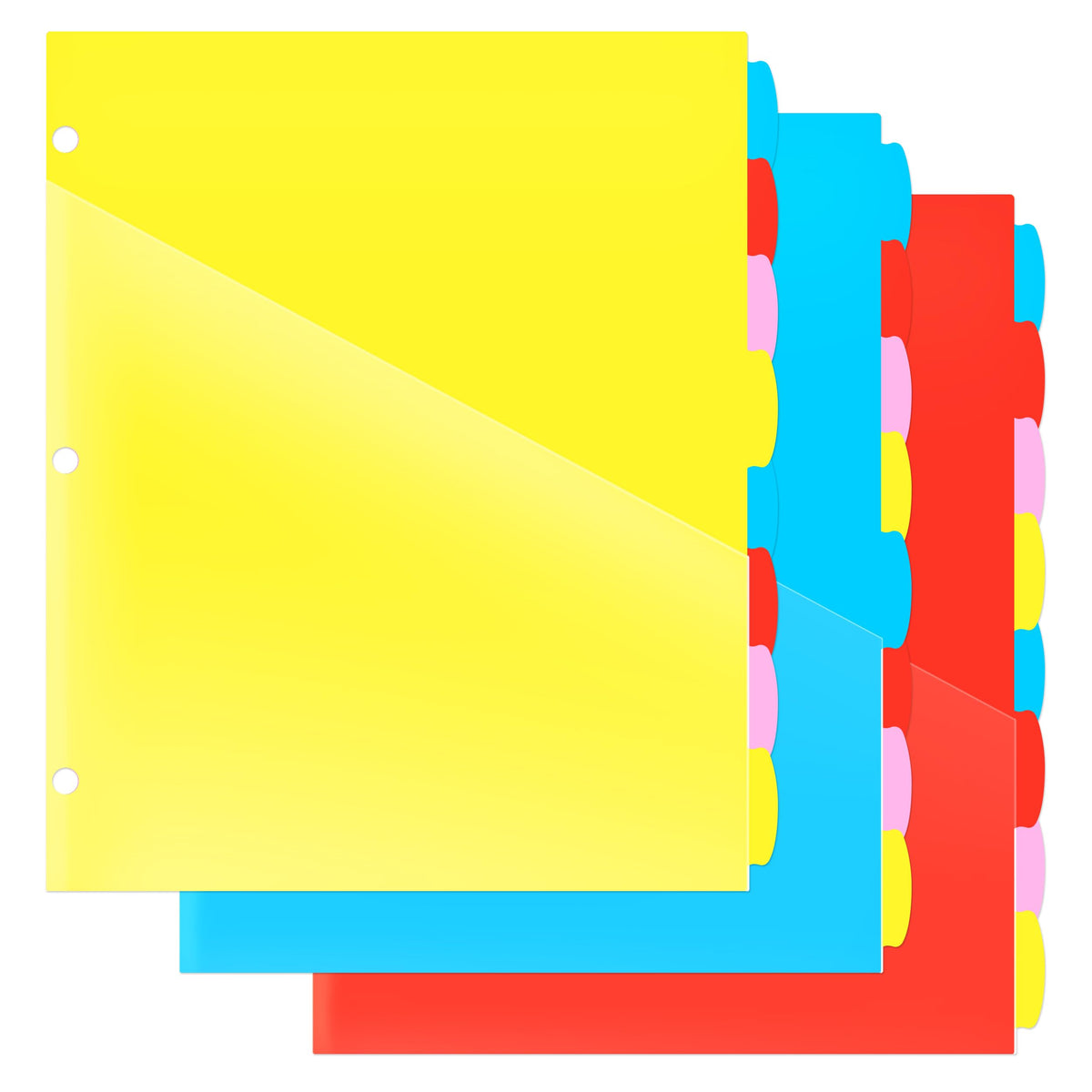 5 Tabs Plastic Dividers with Clear Front Pocket - 3 Sets