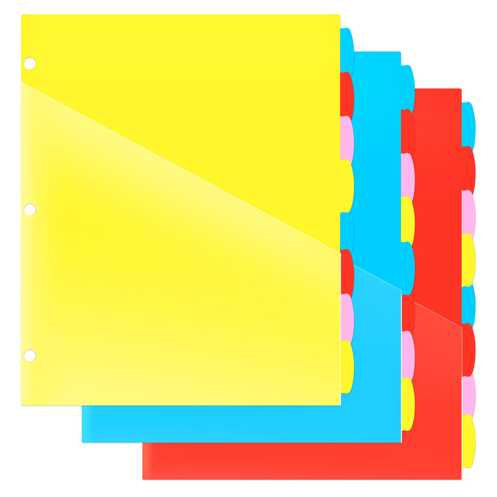 5 Tabs Plastic Dividers with Clear Front Pocket - 3 Sets