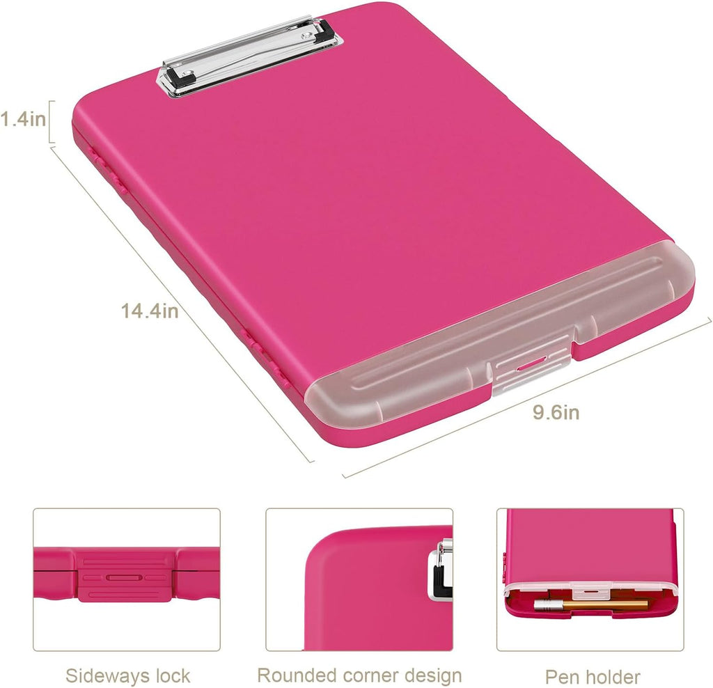 Piasoenc Clipboard with Storage, 8.5 x 11 Clip Board with Pen Holder, Red