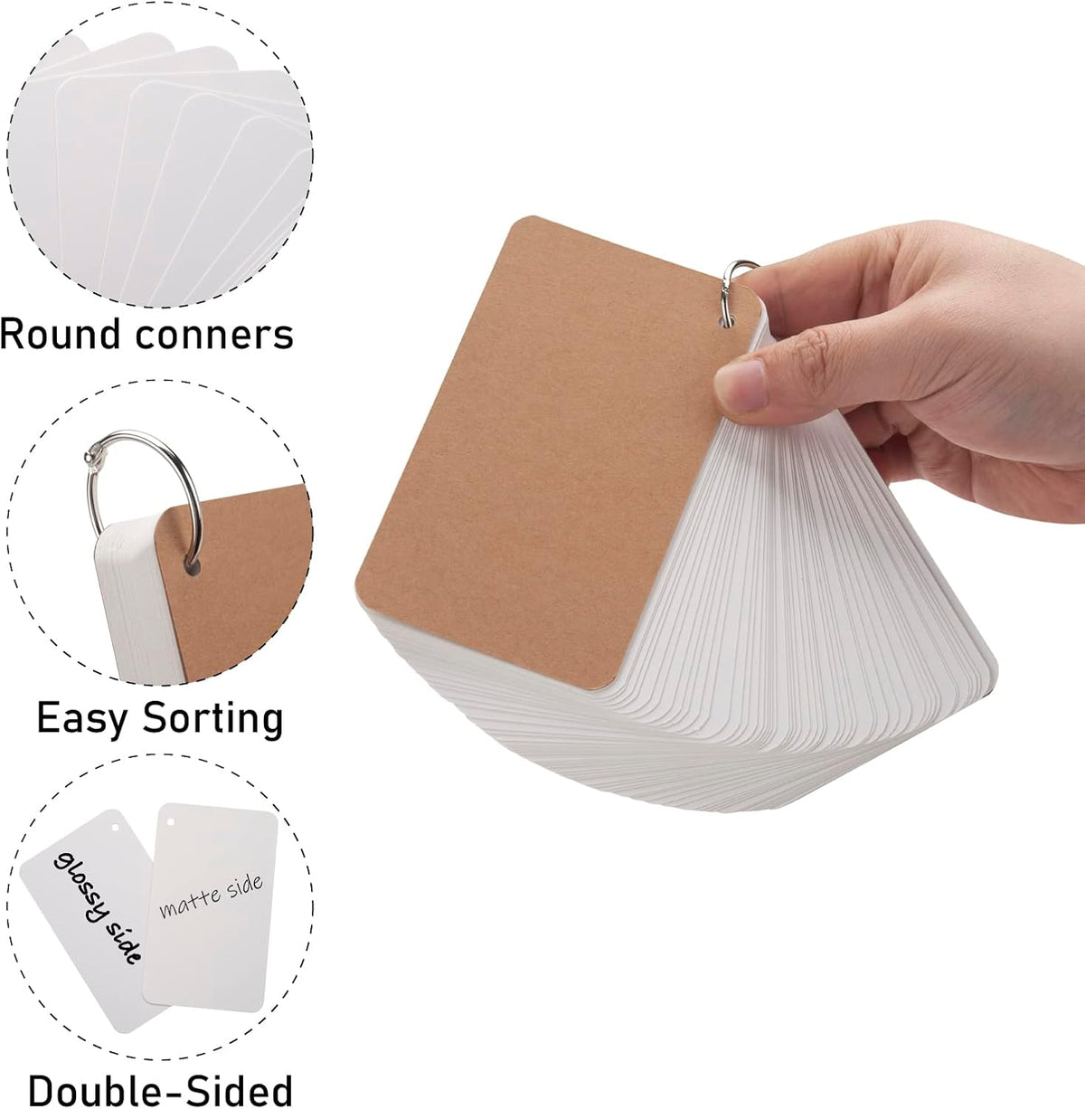3x5 Blank Index Cards Study Flash Cards with Rings
