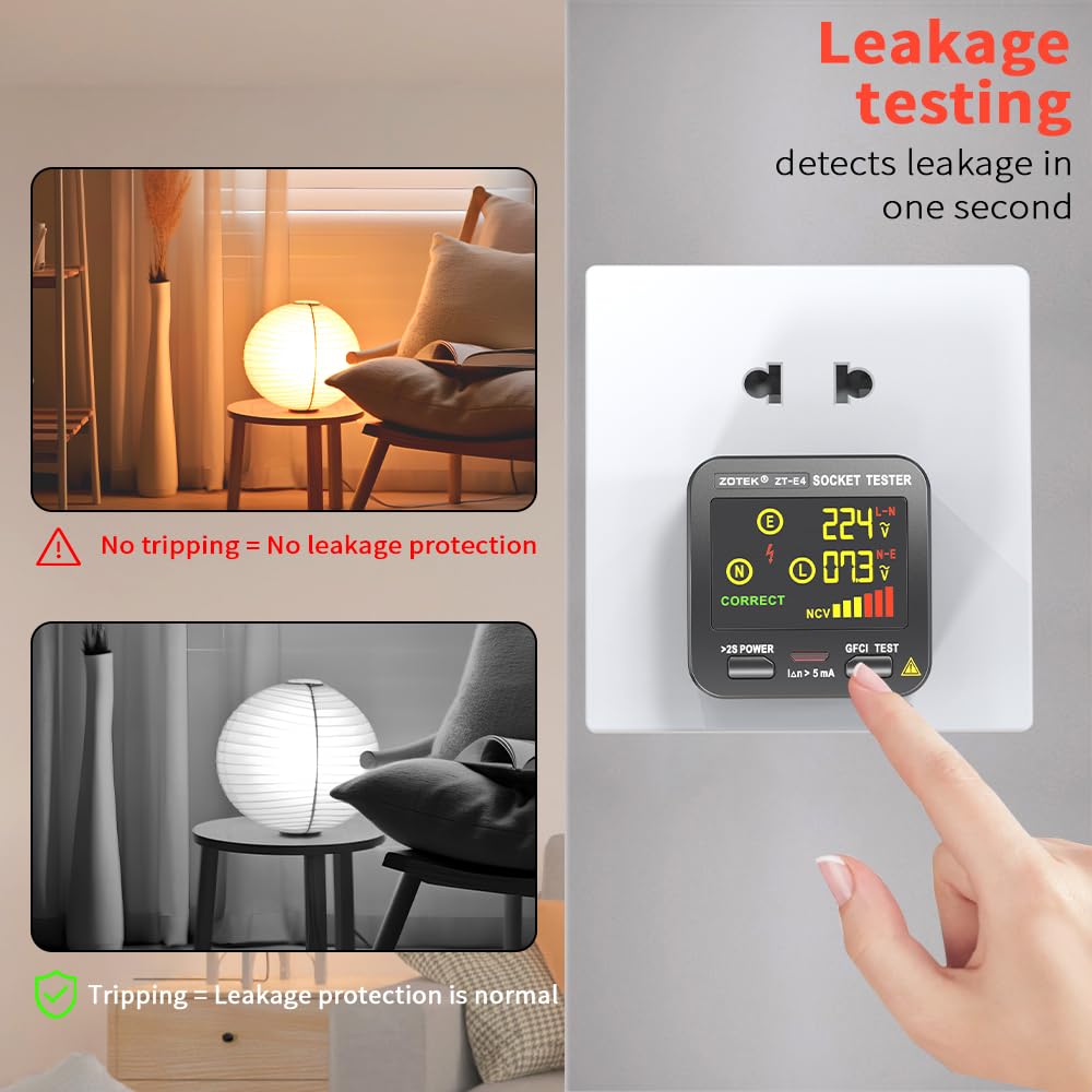 Outlet Tester with GFCI, NCV Non-Contact Voltage Tester