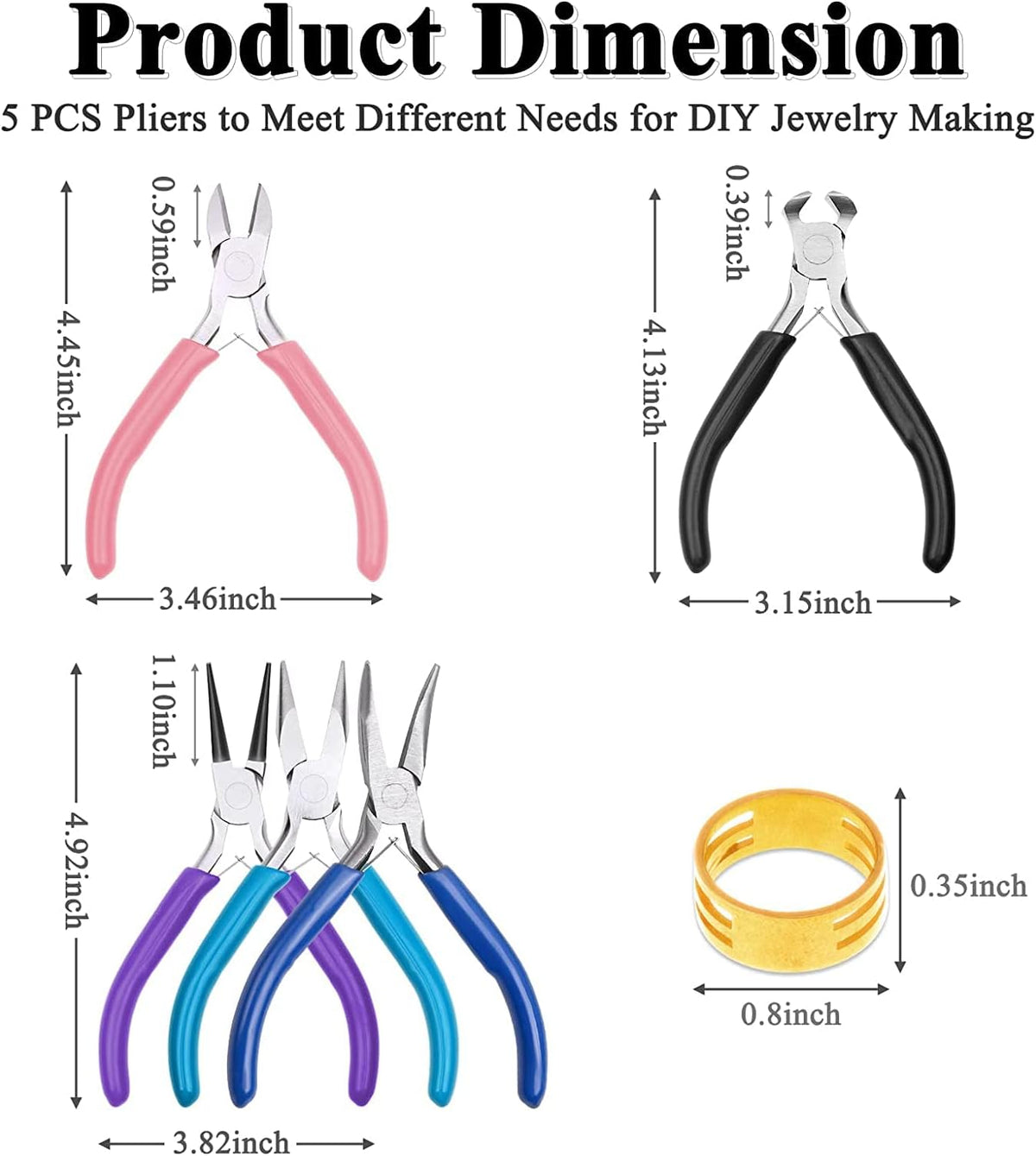 5 Packs Jewelry Pliers Set, Making Tools With Needle/Round/Chain/Bent/Zipper Pliers