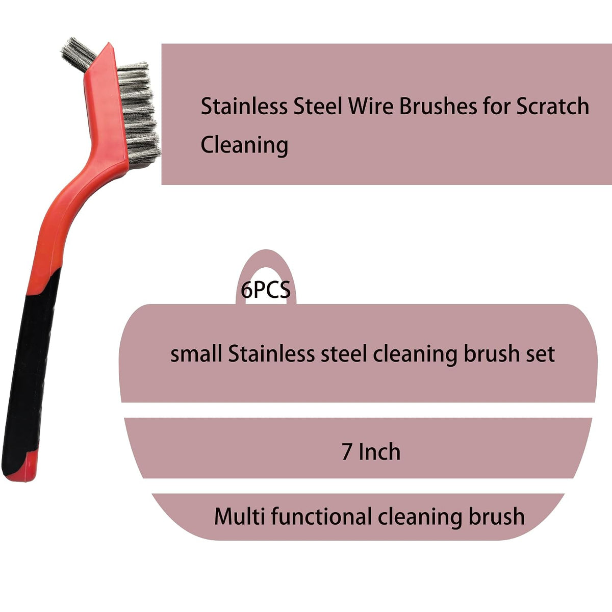6 Pcs Wire Brushes for Cleaning, Stainless Steel Bristles Scratch Brush Set for Polishing