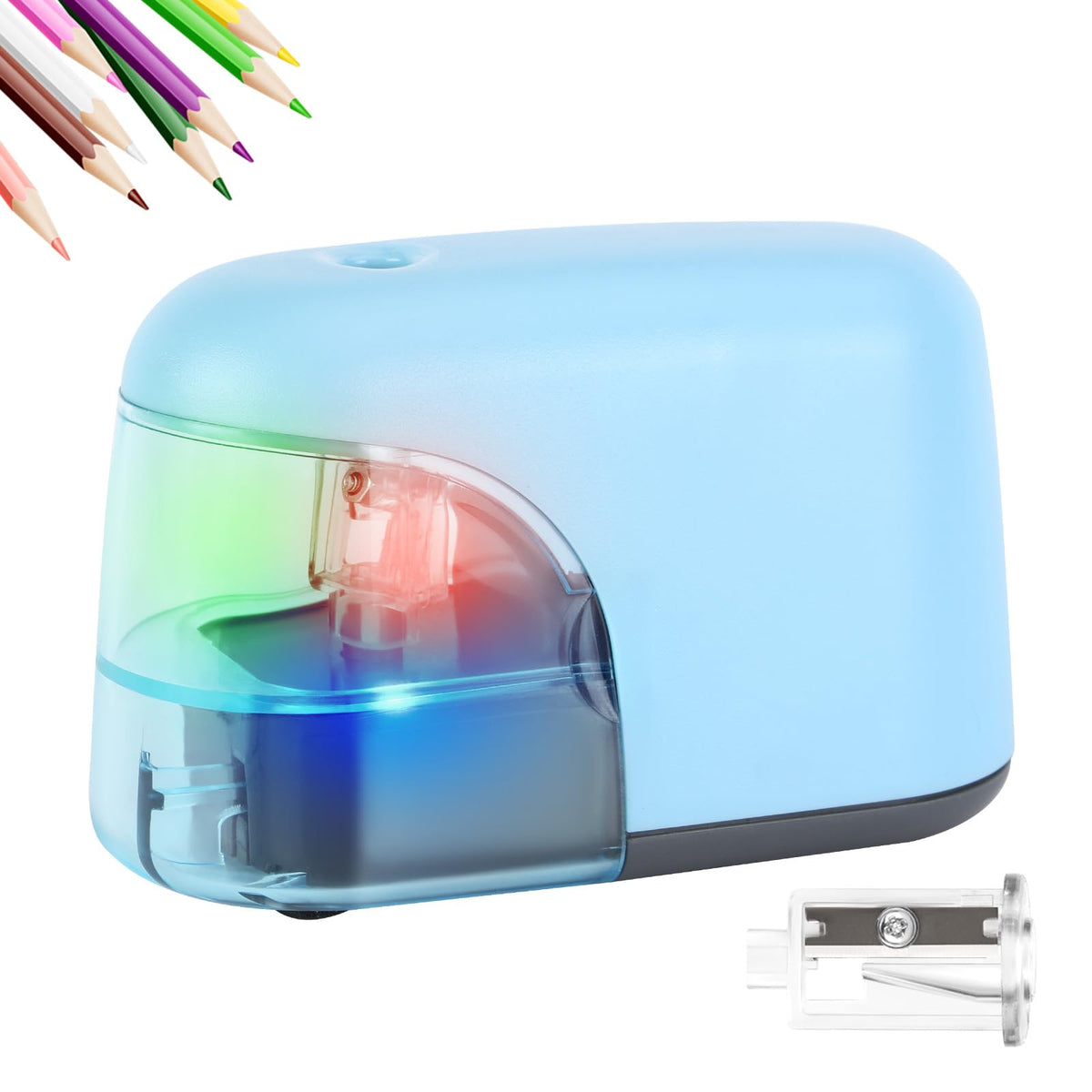 Battery-Operated Electric Pencil Sharpener with LED Light – Compact & Portable Pencil
