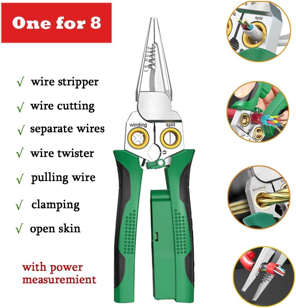 Wire Strippers Twister with Electricity Measurement Function 8in1 Wire Stripping Pliers