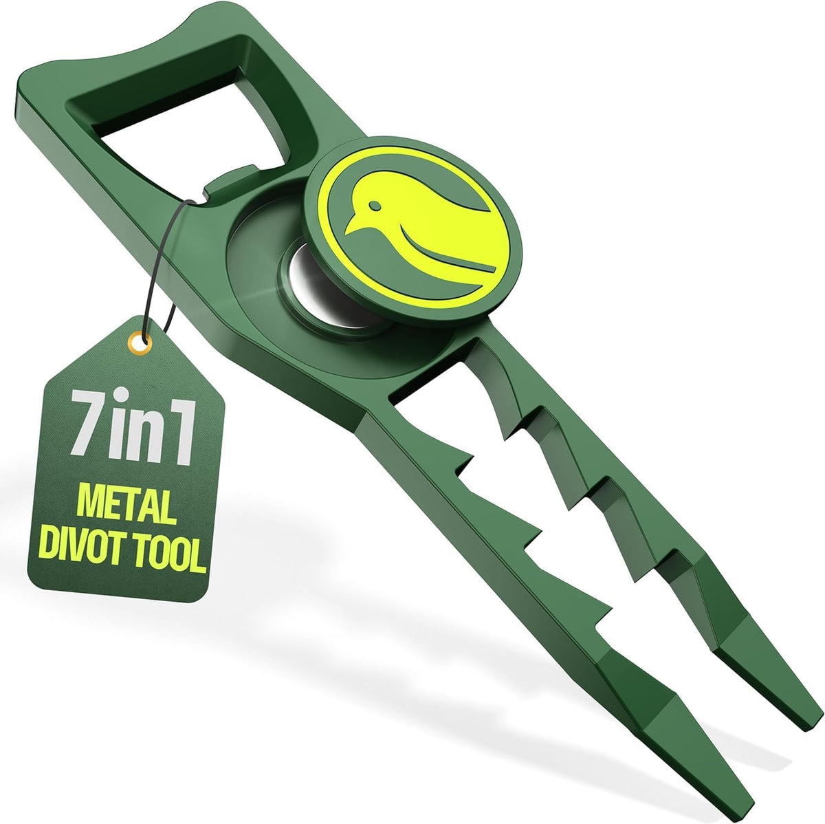 7-in-1 Metal Golf Divot Tool with Magnetic Ball Marker - Tee Height Setter, Bottle Opener