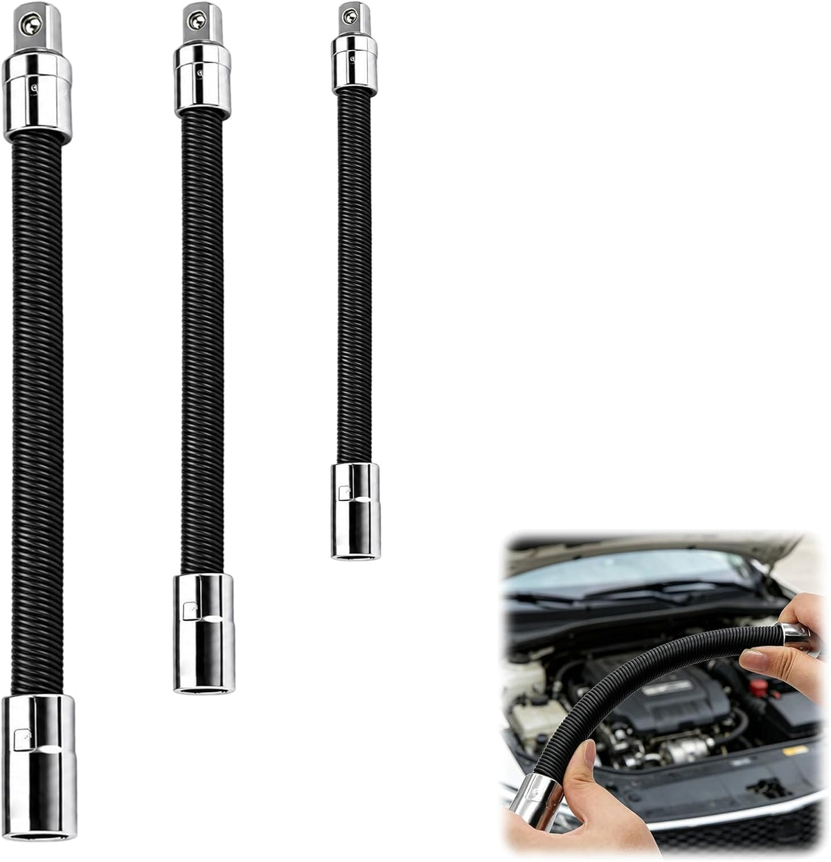 3Pcs Flexible Socket Extensions Cable,Flexible Ratchet Extensions Rods