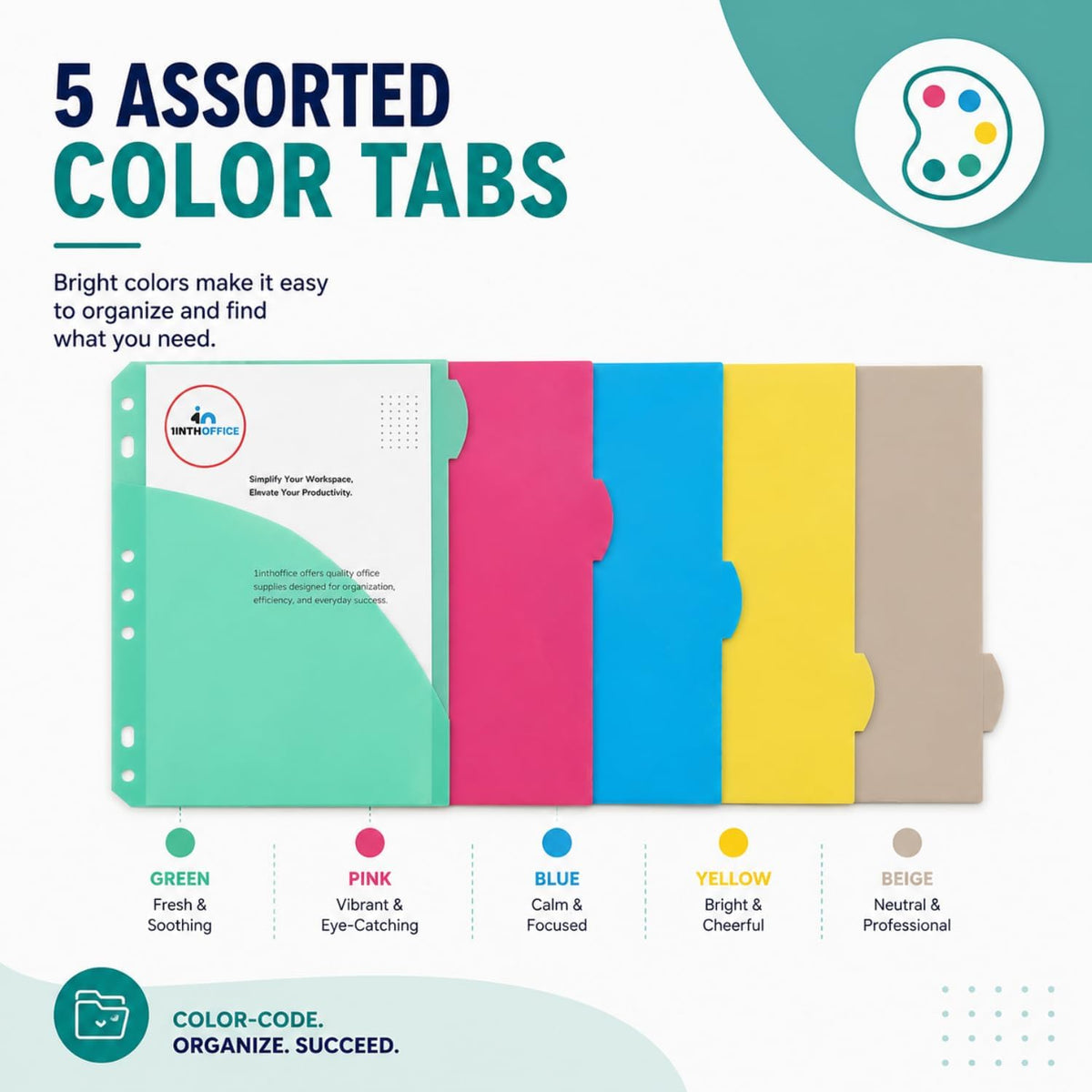 1InTheOffice Mini Binder Divider, Pocket Divider tabs with Pockets
