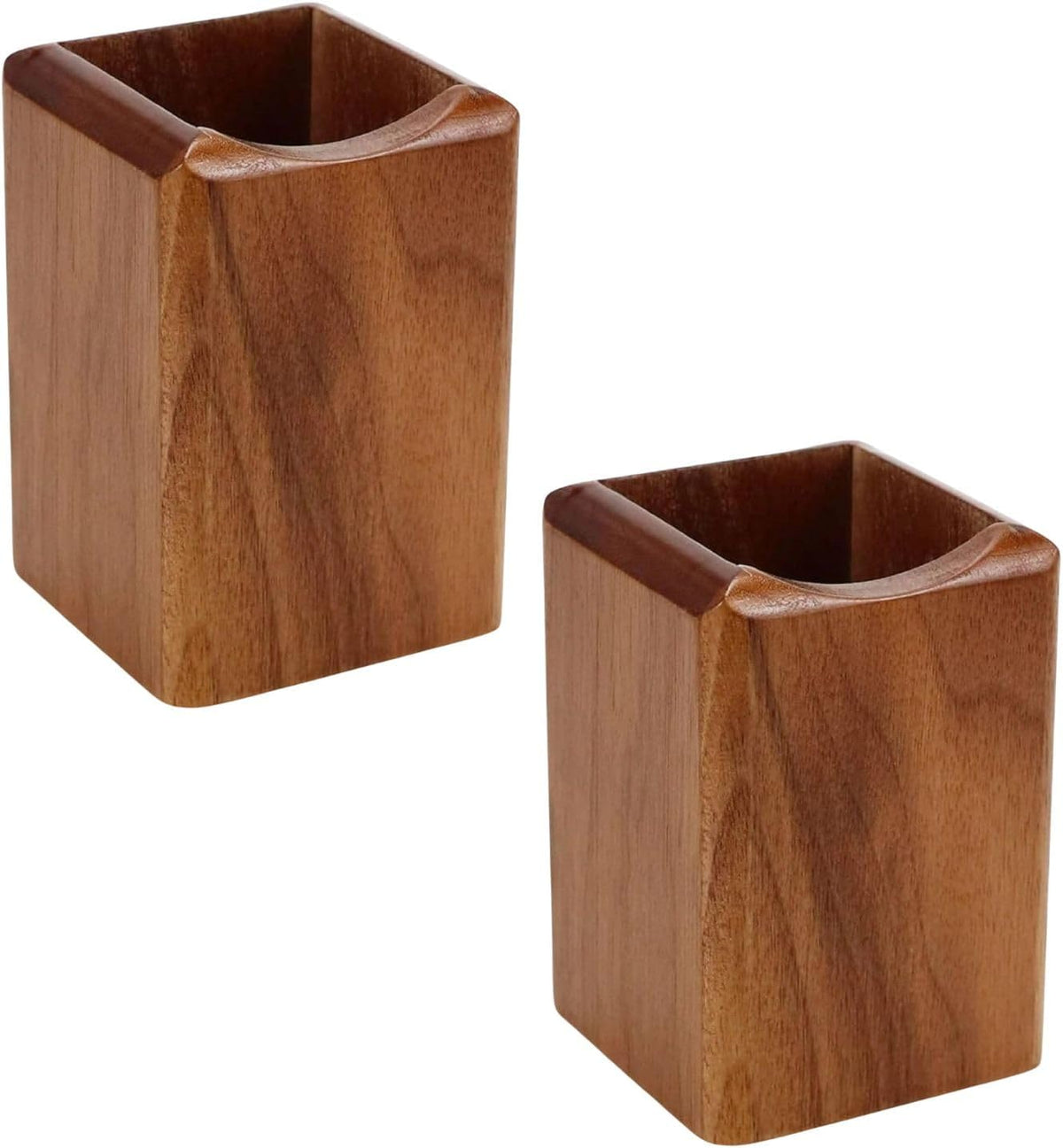 Wood Pen & Pencil Holder for Desk, 2 Pack – Brush Caddy (2 Pack Walnut Color)