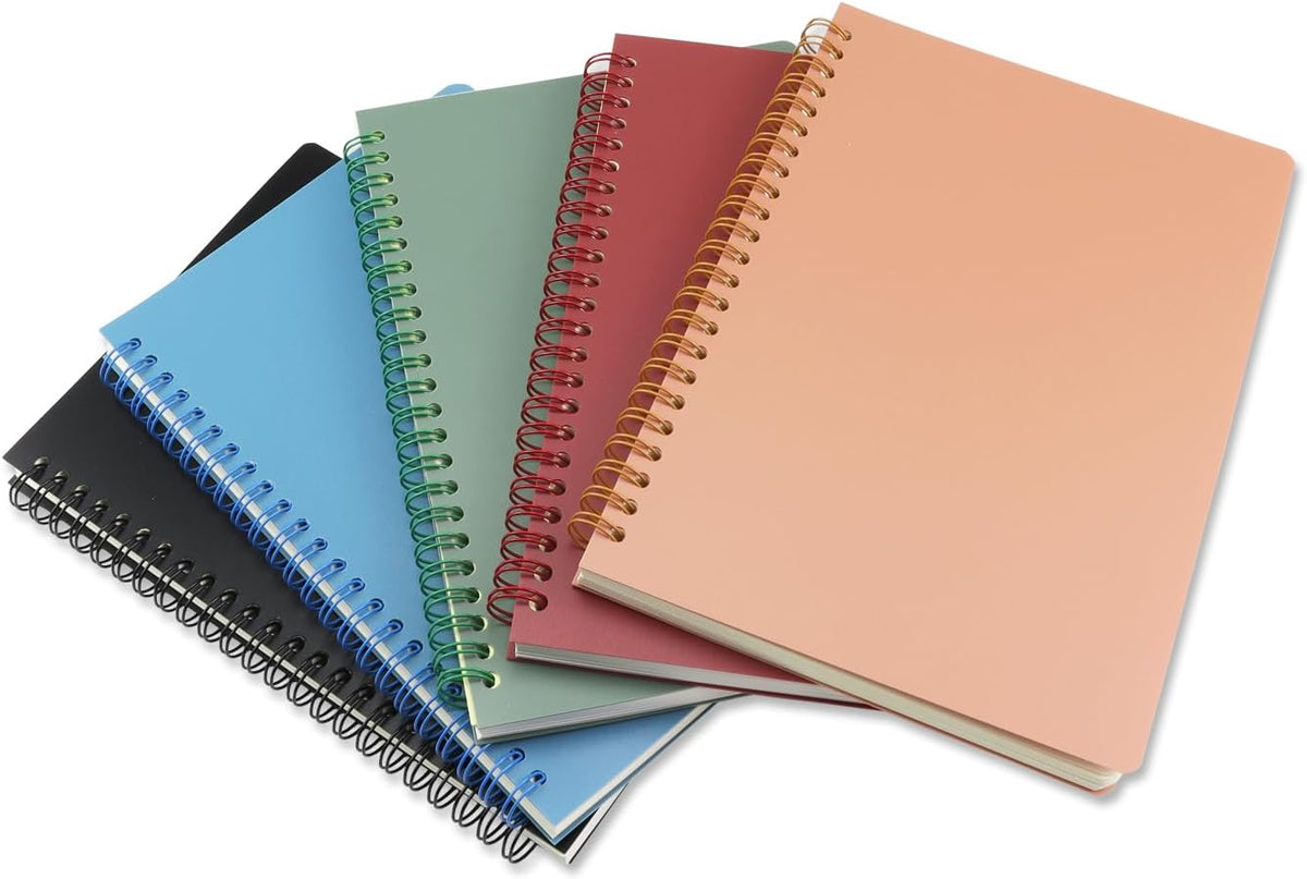 5 Pack Spiral Notebooks 8.3" x 5.7", 80 Sheets College Ruled Notebook with Plastic