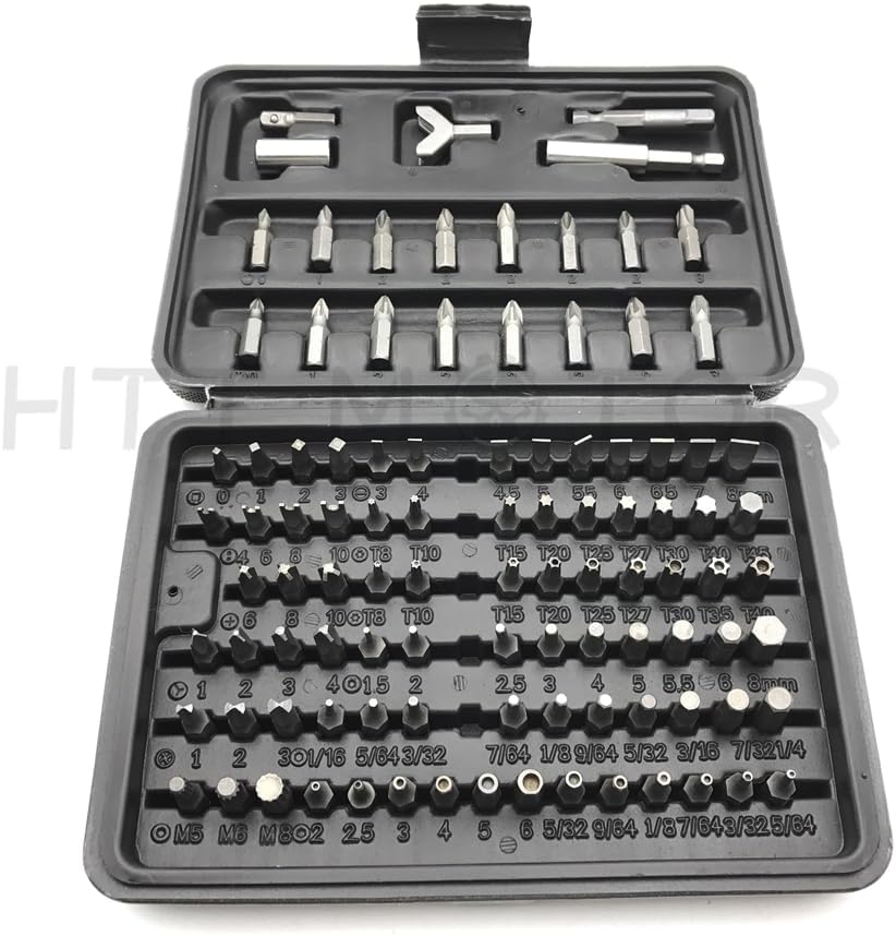 100pc Security Tamper Proof Bit Set, 6150 CR-V Steel, Sandblasted Finish, 1/4" Hex Shank