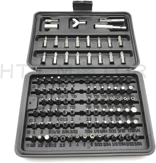100pc Security Tamper Proof Bit Set, 6150 CR-V Steel, Sandblasted Finish, 1/4" Hex Shank