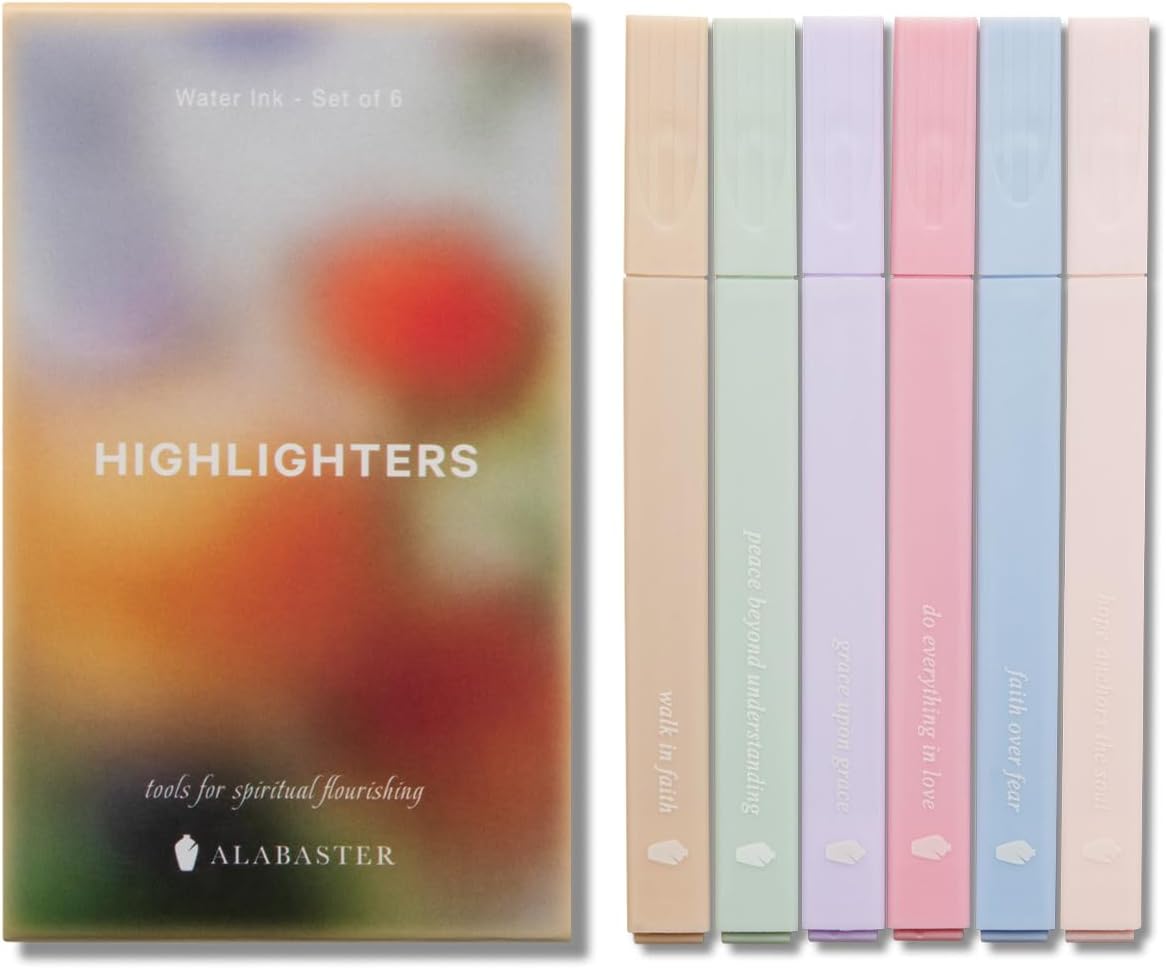 ALABASTER Co. - No Bleed Pastel Highlighter Set, 6 Pcs, Chisel Tip, Muted Pastel Colors