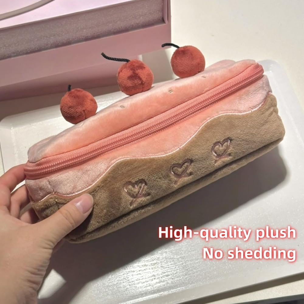 Cherry Cake Pencil Case Big Capacity Pen Holder Plush Pencil Pouch Box Cute Aesthetic Pen