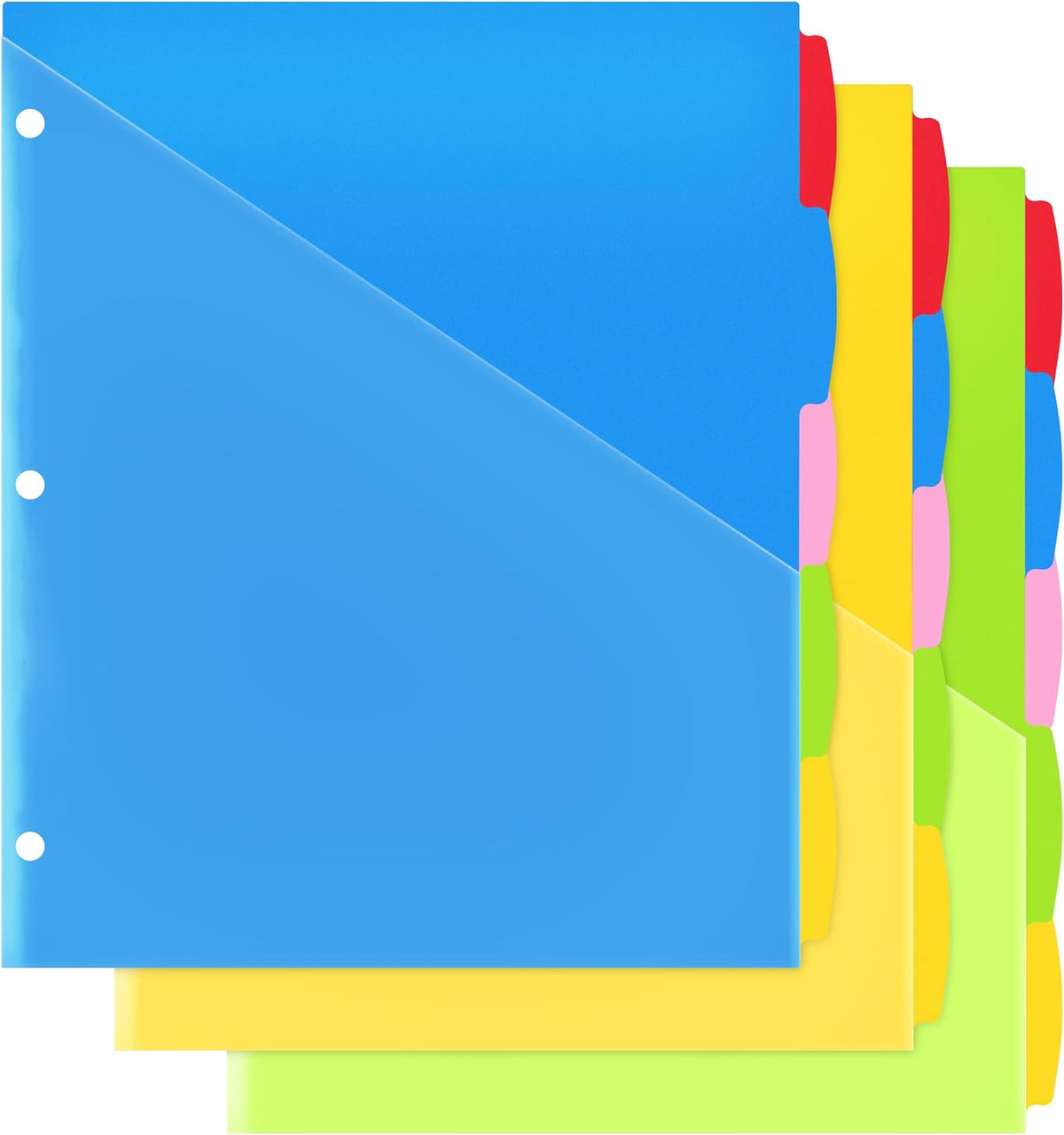 5 Tabs Plastic Dividers with Clear Front Pocket - 3 Sets