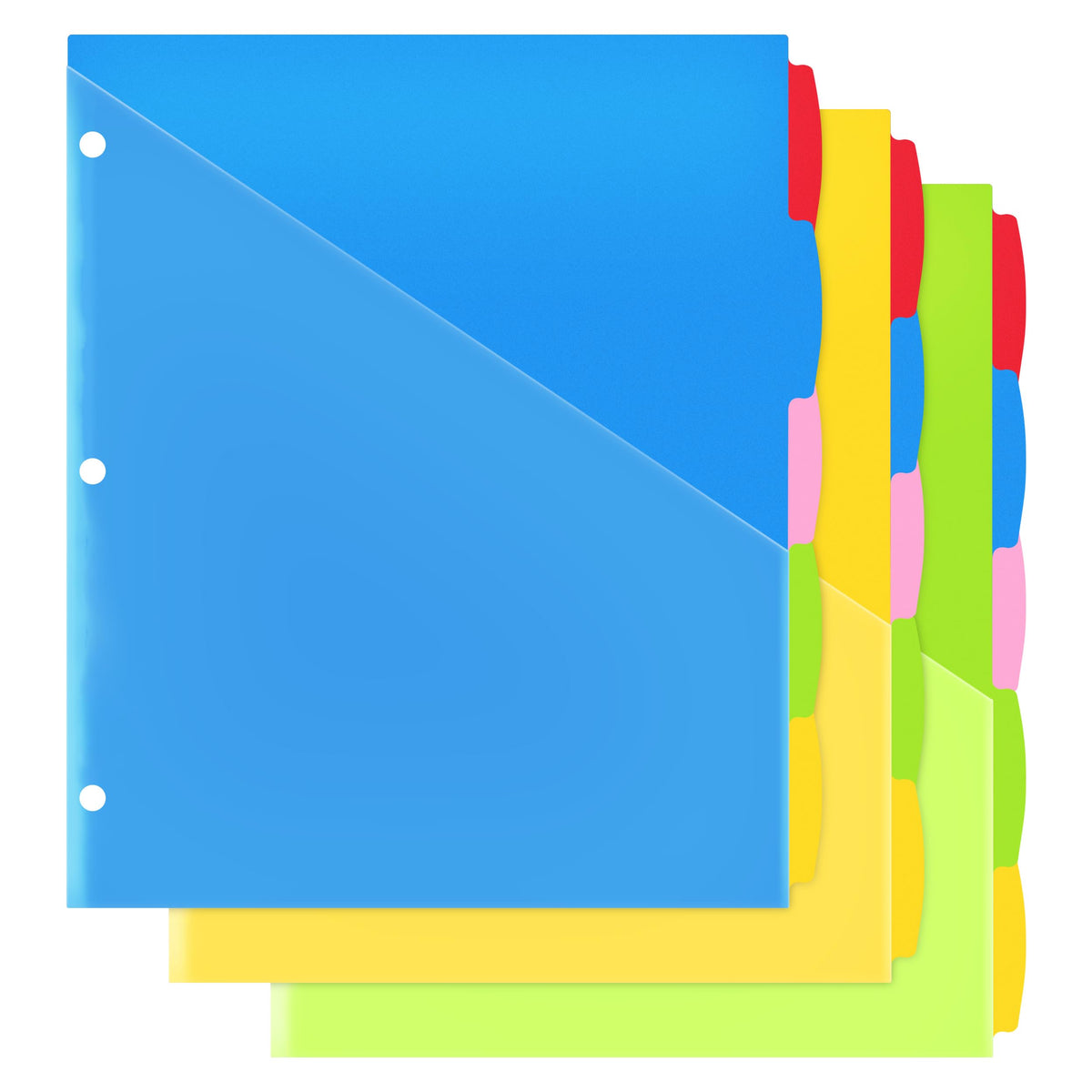 5 Tabs Plastic Dividers with Clear Front Pocket - 3 Sets