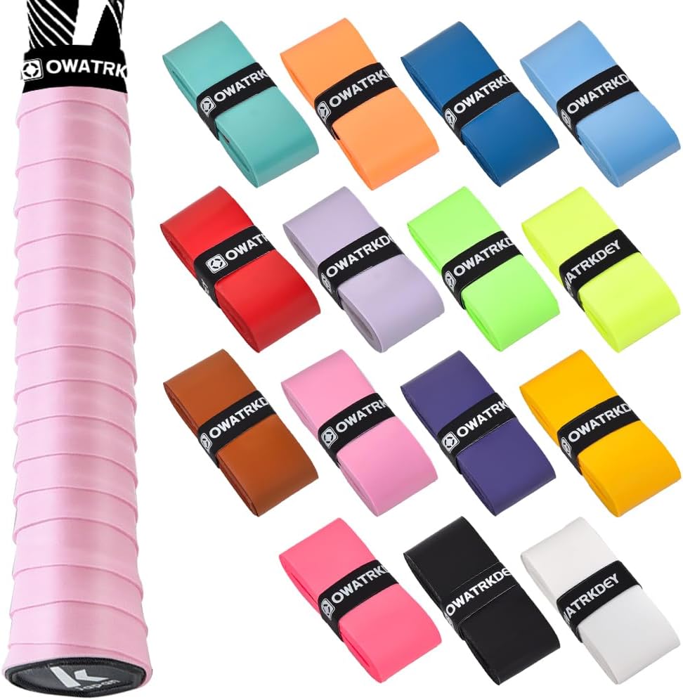 15 Pack Tennis Racket Grip Tape, Precut PU Anti-Slip Tennis Racquet Grip Tape with Dry