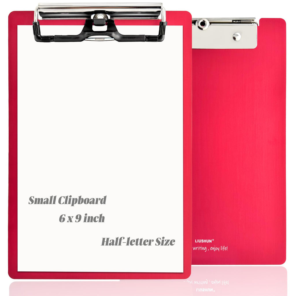 Small Aluminum Clipboard Metal A5 Memo Clip Boards w/Hangable Pen Holder
