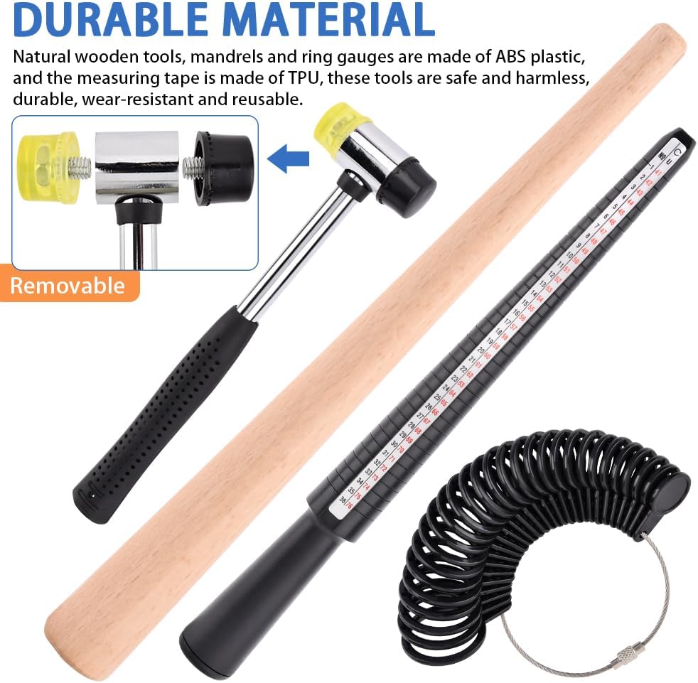 11 Pieces Us UK Ring Mandrel Set, Size 1-13 with Half Size Ring Sizer Measuring Tool