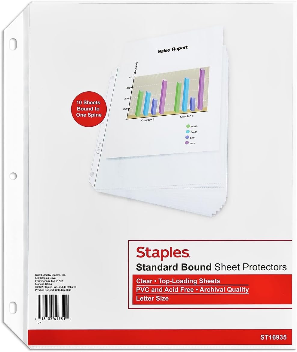 Staples Medium Weight Sheet Protectors, 8.5x11, Clear, 3-Pack Carton