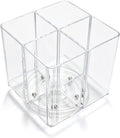 Clear Acrylic Pen Holder, 4 Compartments 360°Rotating Desk Organizer