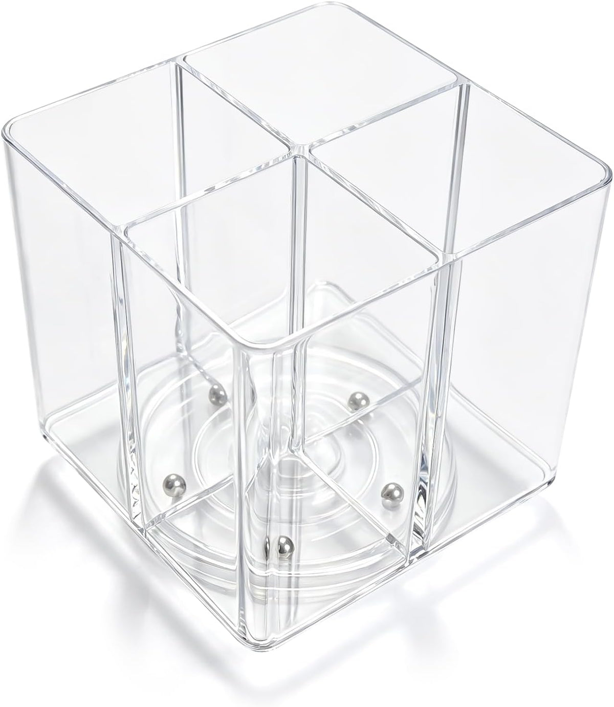 Clear Acrylic Pen Holder, 4 Compartments 360°Rotating Desk Organizer