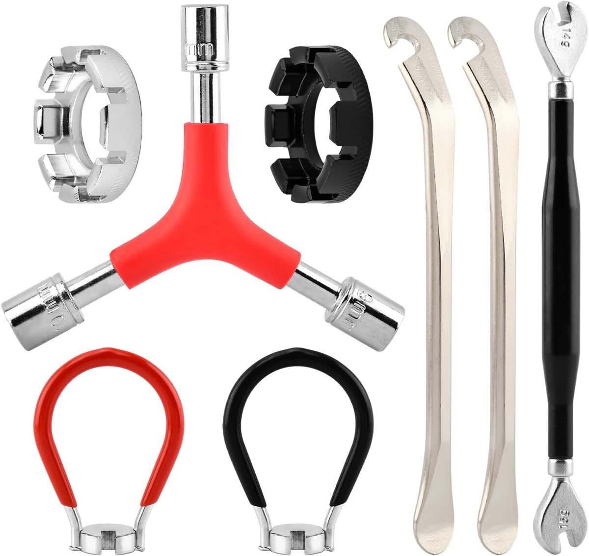 8-Piece Bicycle Spoke Wrench Set, Wheel Truing Tools with Tire Levers