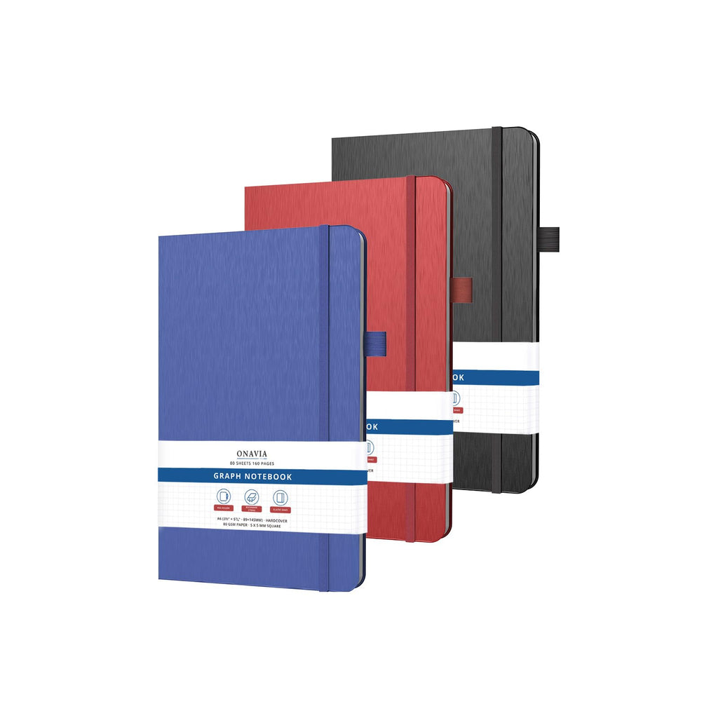ONAVIA A5 Graph Notebook Hardcover, Work Journal, 160 Pages, Black