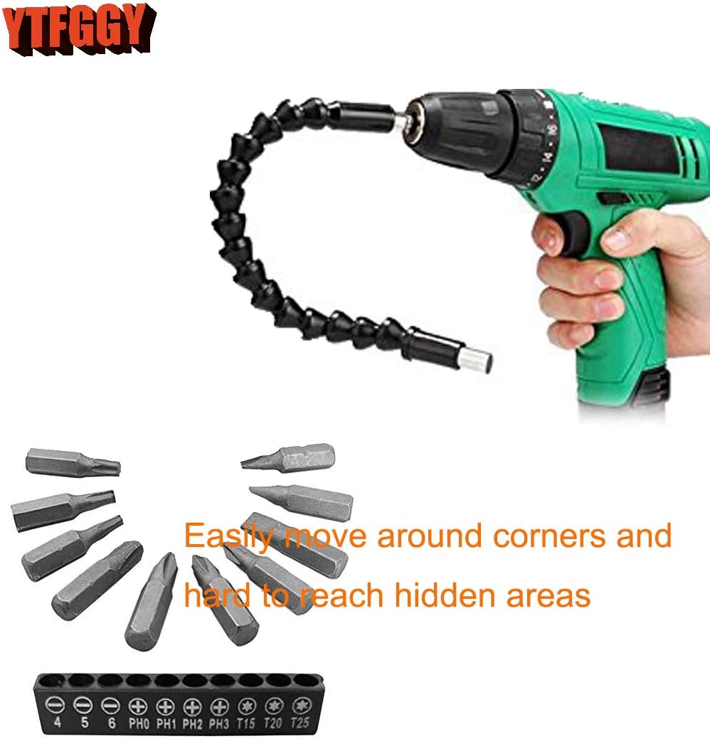 2 Pack Flexible Drill Bit Extension with 10 Drill Bit Sets