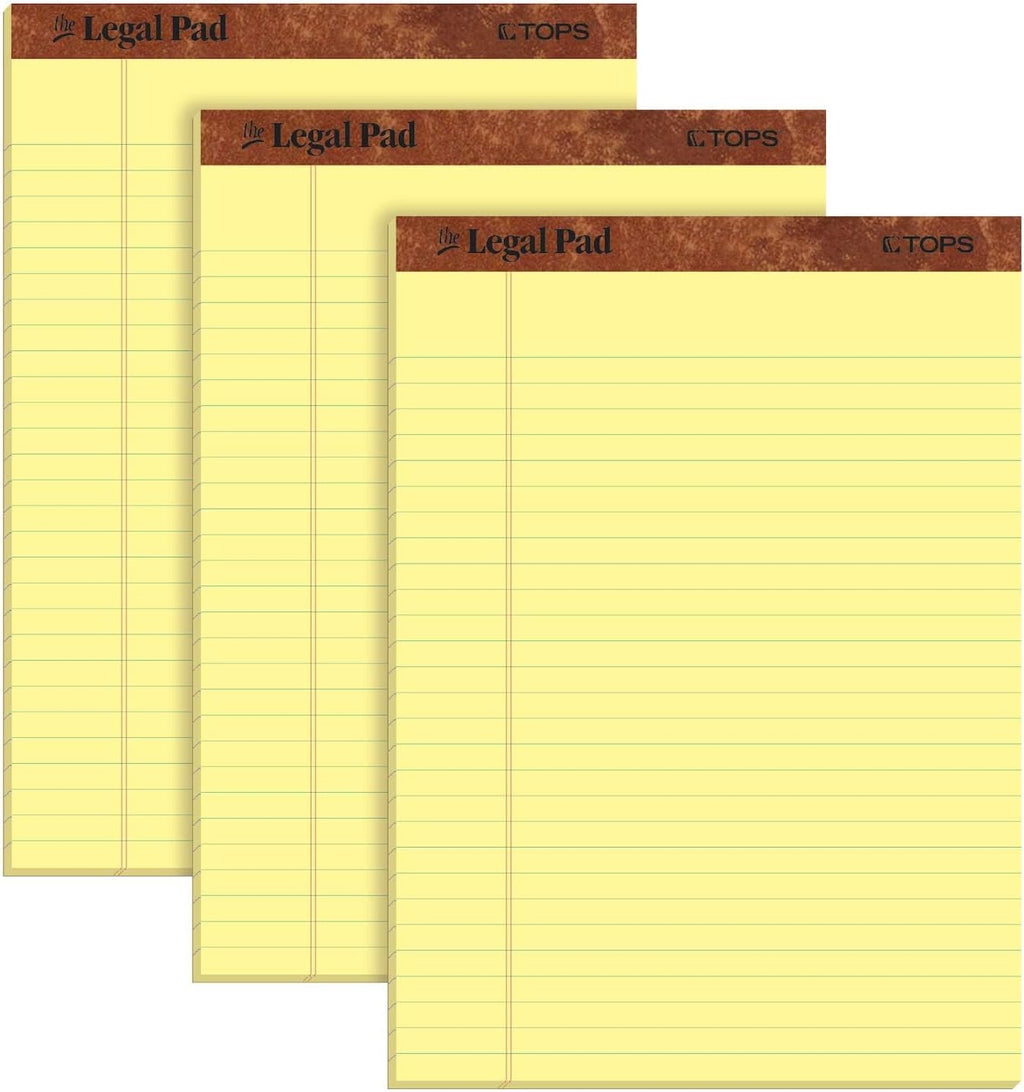 TOPS The Legal Pad Writing Pads, 8-1/2" x 11-3/4", Canary Paper, Legal Rule, 50 Sheets