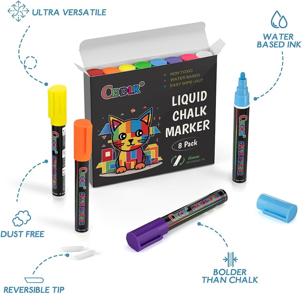 8 Pack Liquid Chalk Markers,Dry Erase Markers & Window Markers for Blackboards