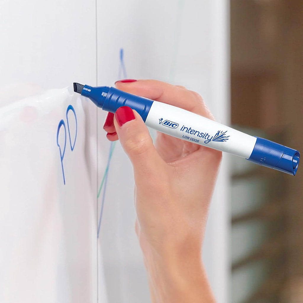 BIC Intensity Fineliner Marker Pen, XL Chisel Tip, Blue, 12-Count