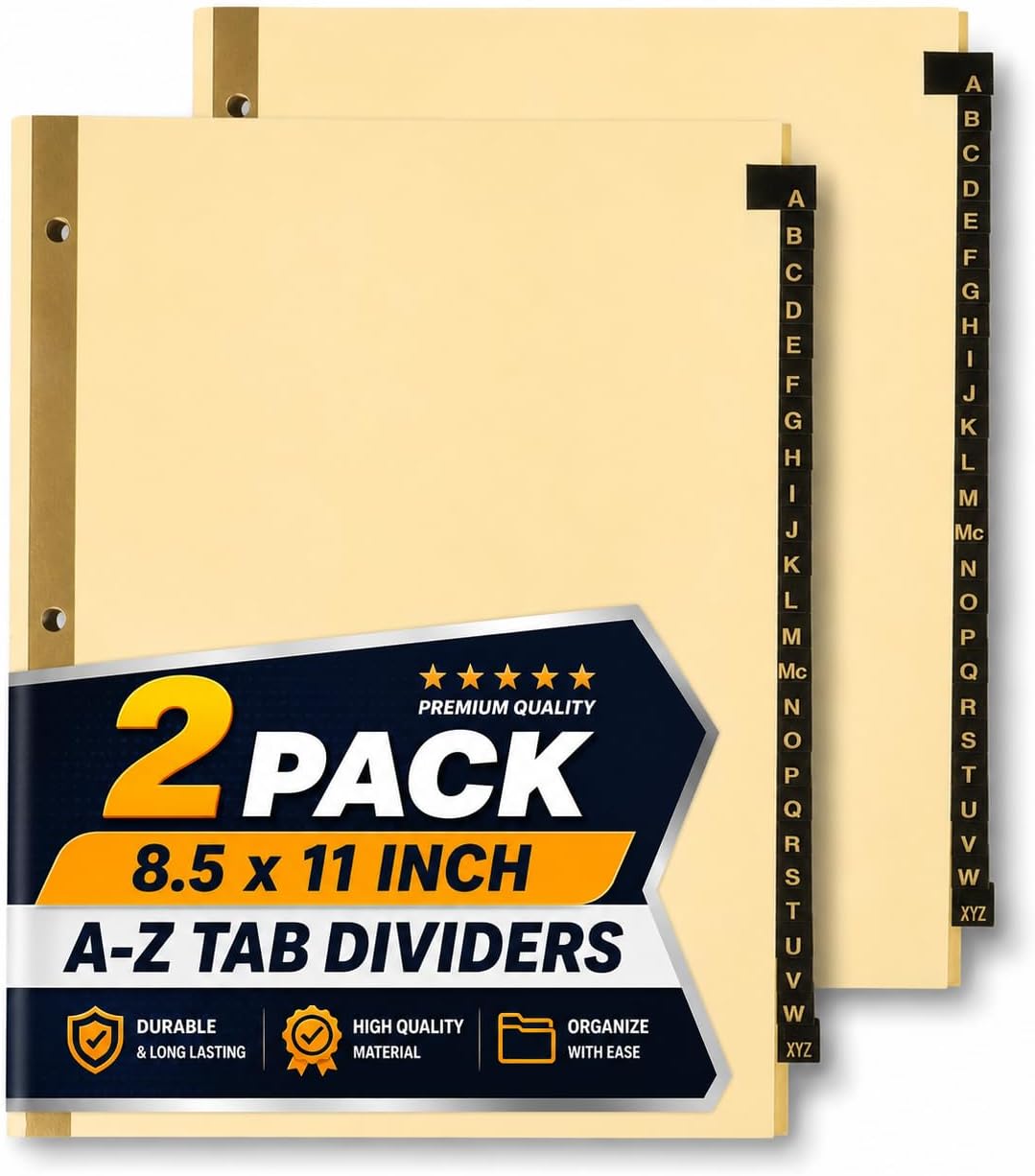 1InTheOffice A-Z Tab Dividers, Alphabet Dividers for 3 Ring Binder