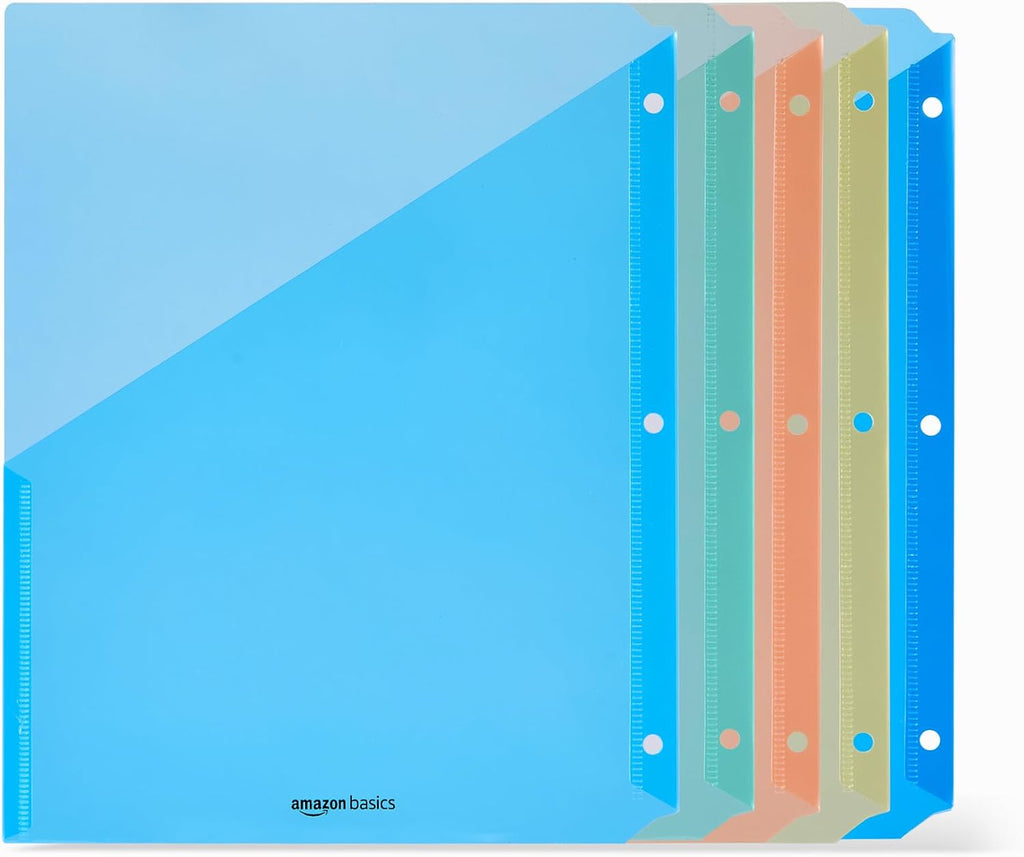 Amazon Basics Binder Organizer, Plastic Document Folders, File Jacket, 3-Hole Punch