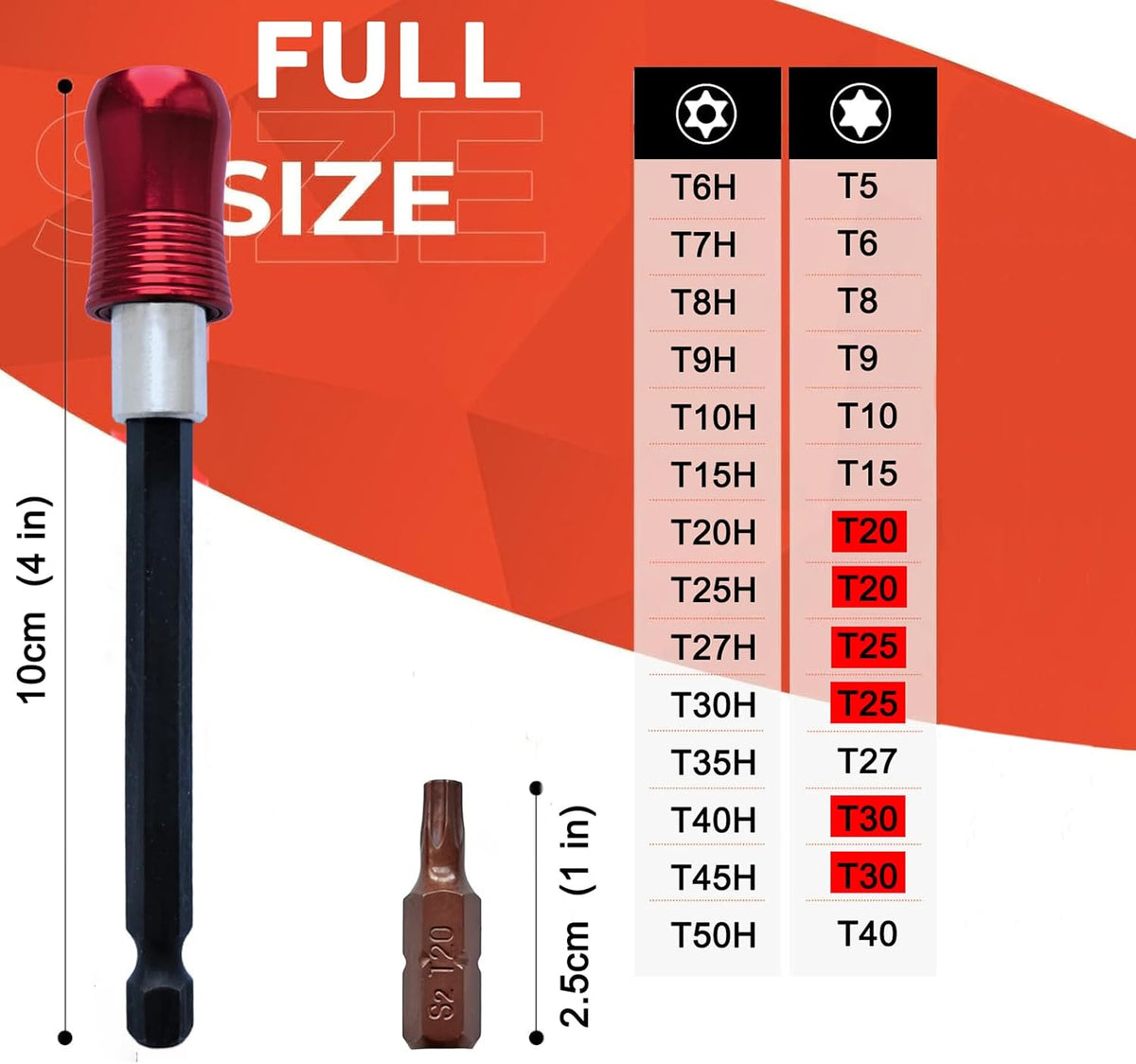 Torx Bit Set 28+1pcs (T5-T50), 1/4 Hex-Shank S2 Steel Security Torx Bit Set