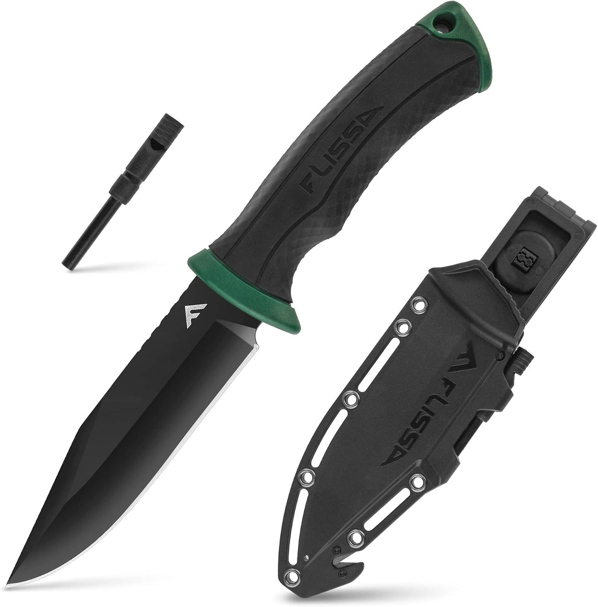 FLISSA 4-7/8 Inch Survival Knife with Sheath Fire Starter Whistle Fixed