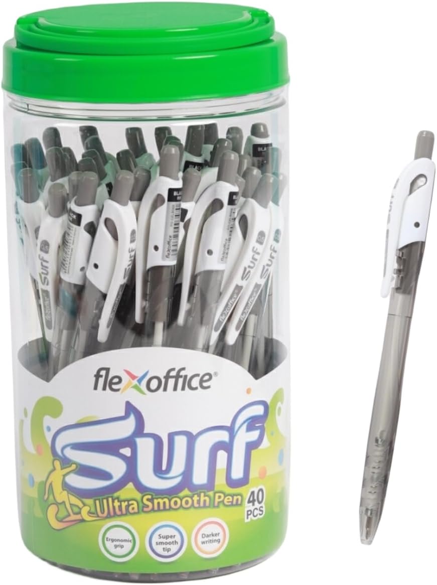 FLEXOFFICE Ballpoint Pens, Black Ink, 0.5mm Fine Point, 40 Count Pack, Smooth Ink Pens