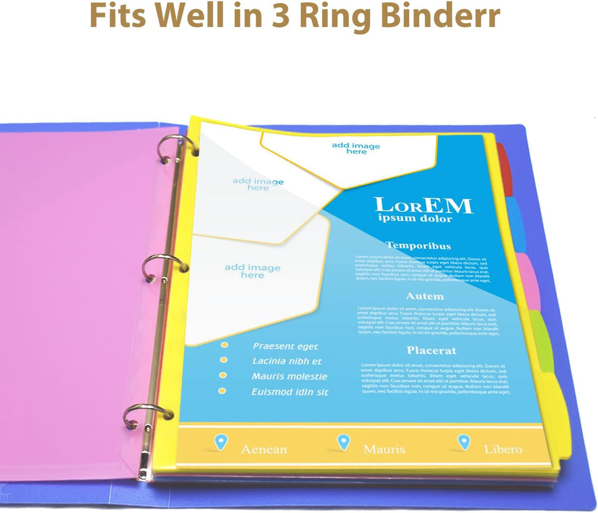 5 Tabs Plastic Dividers with Clear Front Pocket - 3 Sets