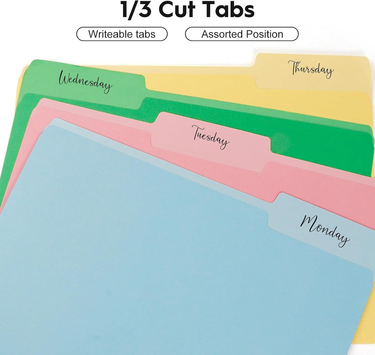 30-Pack Color File Folders, 1/3 Cut Tab, Assorted 10 Colors Letter Size Manilla Folder