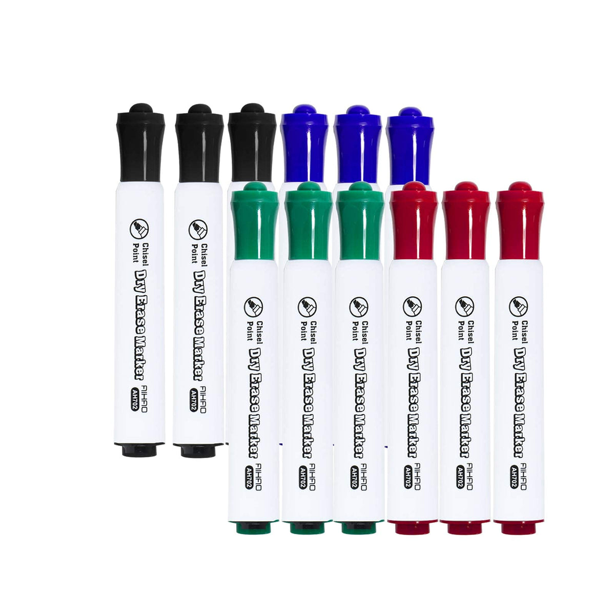 AIHAO Black Dry Erase Markers, Chisel Tip Marker, Low Odor, Pack of 12, Large Ink Supply